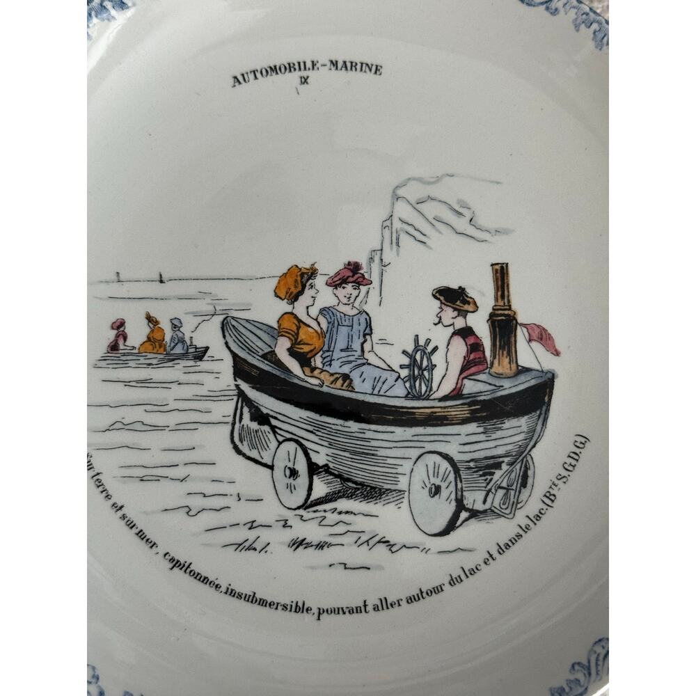 Vintage French Faïence Plate MBCM Montereau Cars of the Future Rare - Picture 7 of 9